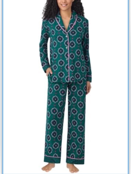 Room Service Other - Room Service Womens Green Geo Shawl Collar Pajamas Classic - Medium